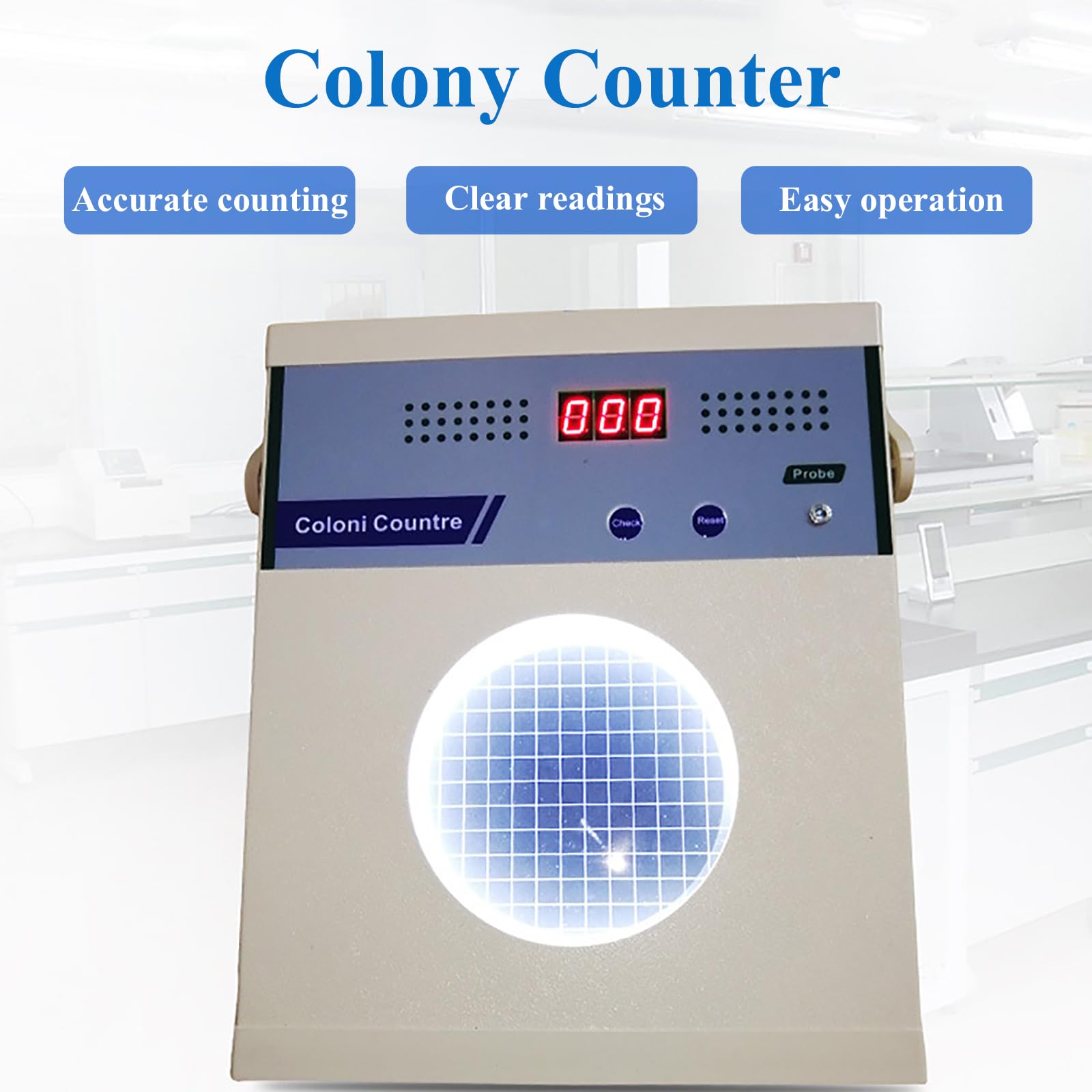 Contador de colonias microbianas con lupa y bolígrafo de sonda, rango de conteo 0-999, ideal para laboratorios, herramienta de medición precisa para investigación y pruebas
