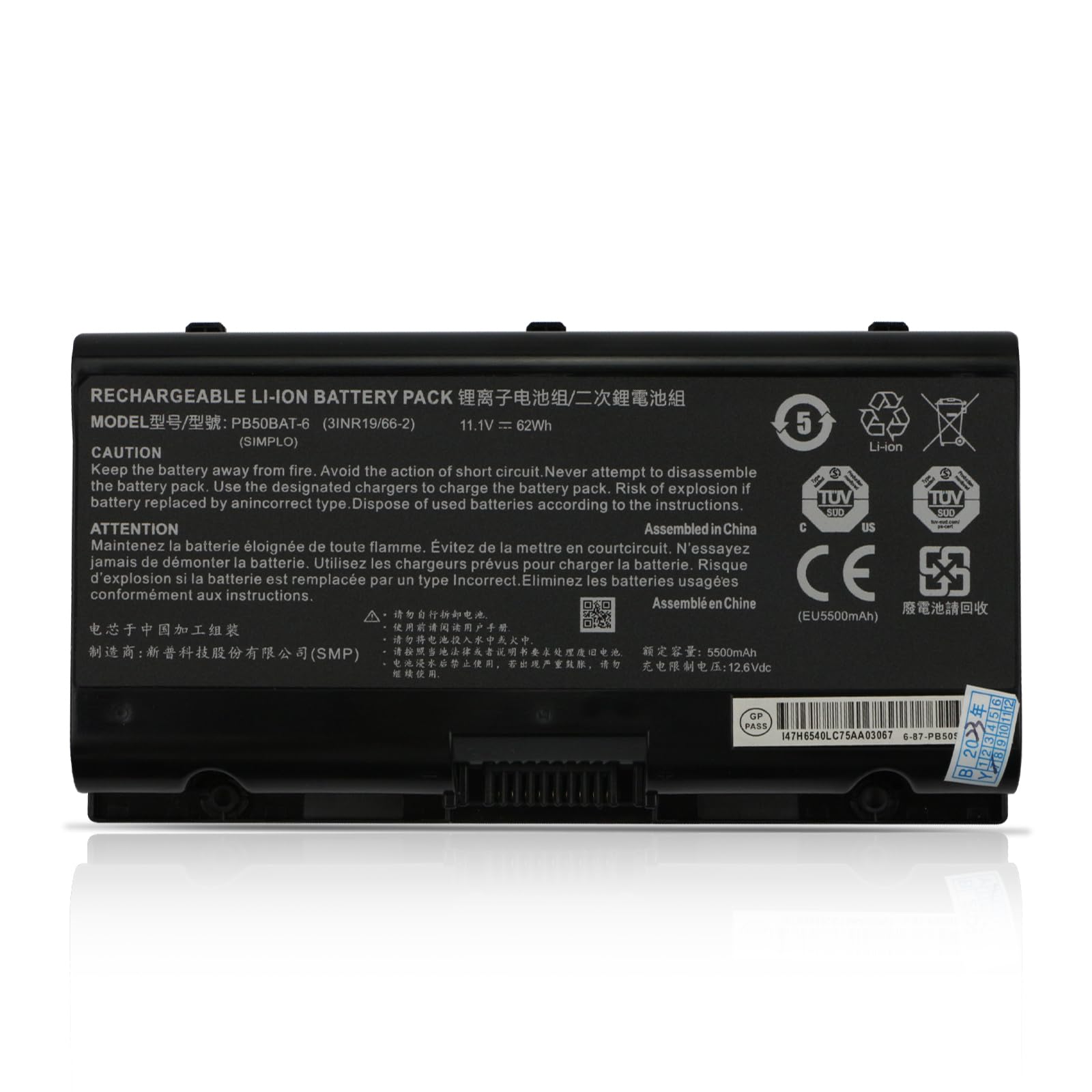K KYUER 62Wh PB50BAT-6 Laptop Akku für Clevo PB71EF-G PB51EF-G PB71RF-G PB51RC PB51RF-G NH57AF1 PB70EF PowerSpec 1720 1520 Eurocom Nightsky Ti15 Schenker XMG Pro 15 Apex 15 Sager NP8371 NP8356 NP8377