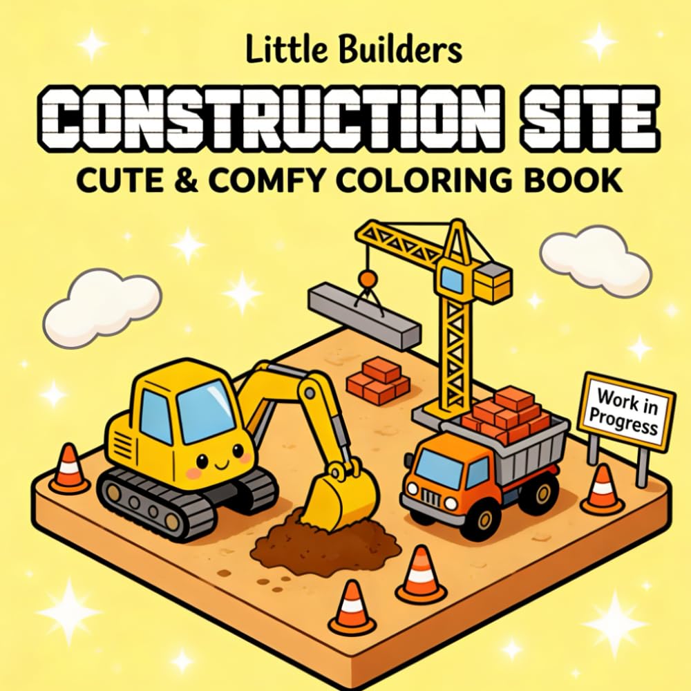 Construction Site Coloring Book: Dig, Build, and Play! Fun and Easy Coloring Pages of Excavators, Dump Trucks, and Cranes for Toddlers and Kids Ages 4-8.