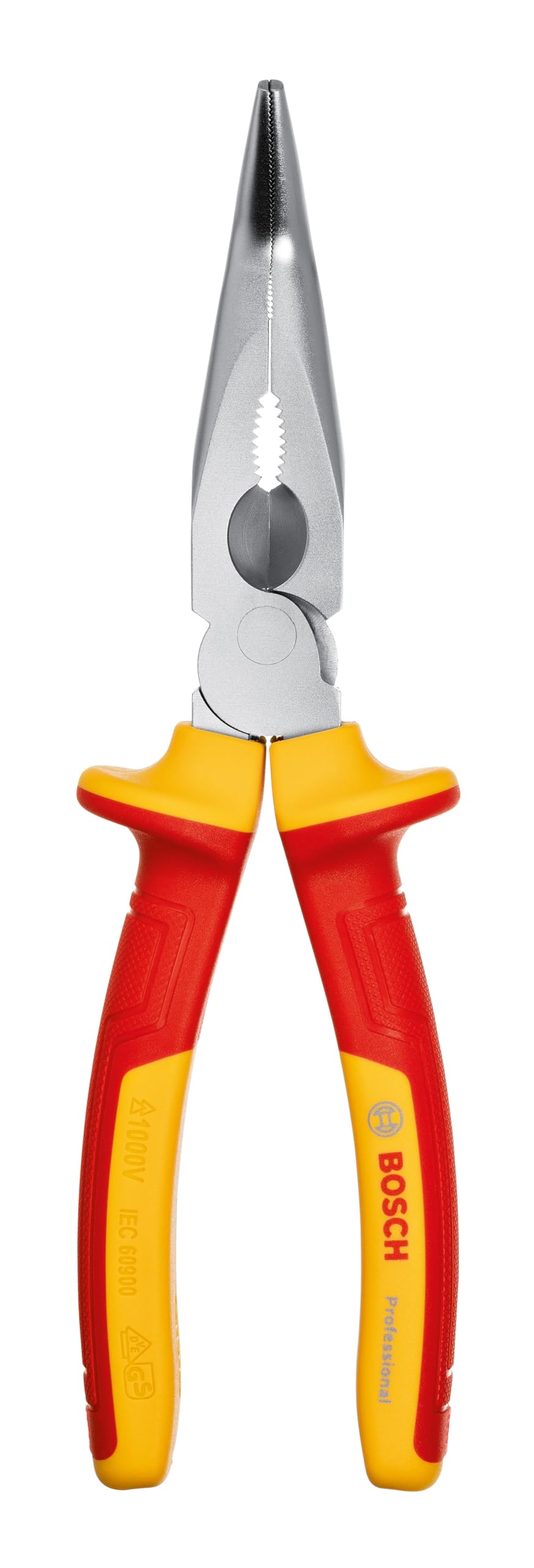 Bosch Professional pince VDE à bec long coudée de 40° – 200 mm (certifiée jusqu'à 1 000 V, isolée avec des polyuréthanes thermoplastiques (TPU))