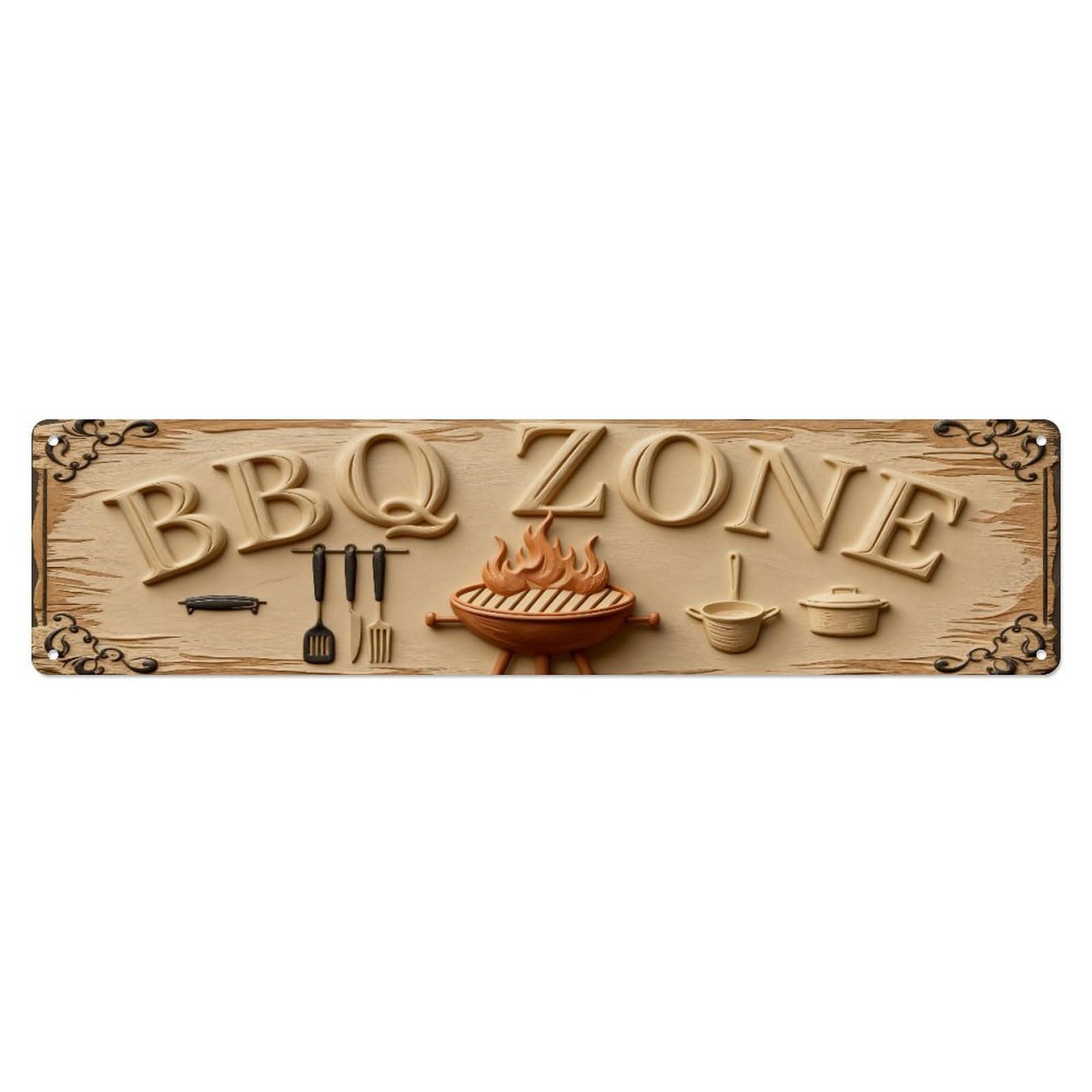 Bbq Zone Grill Tools Fire Pot Tin Sign Vintage Metal Sign Home Bar Garden Indoor & Outdoor Wall Decor Retro Metal Poster 4x16 Inch