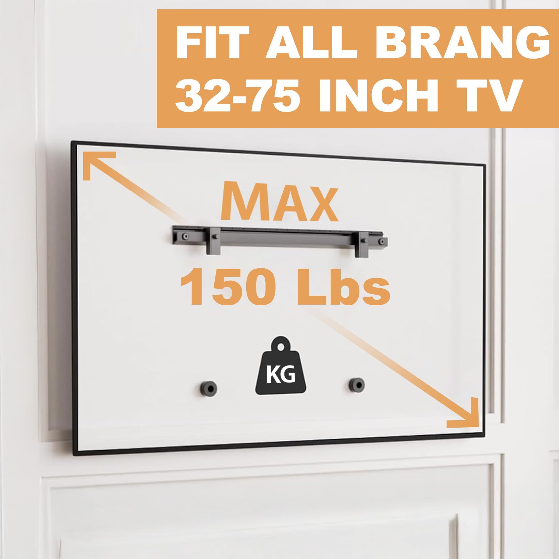 Supporto da Parete TV Senza Trapano, Staffe per TV per Schermi Piatti da 32-75 Pollici, Supporto TV Ultra Sottile Universale, Capacità Fino a 68KG, Max VESA 600x400mm, Inclinazione +5°