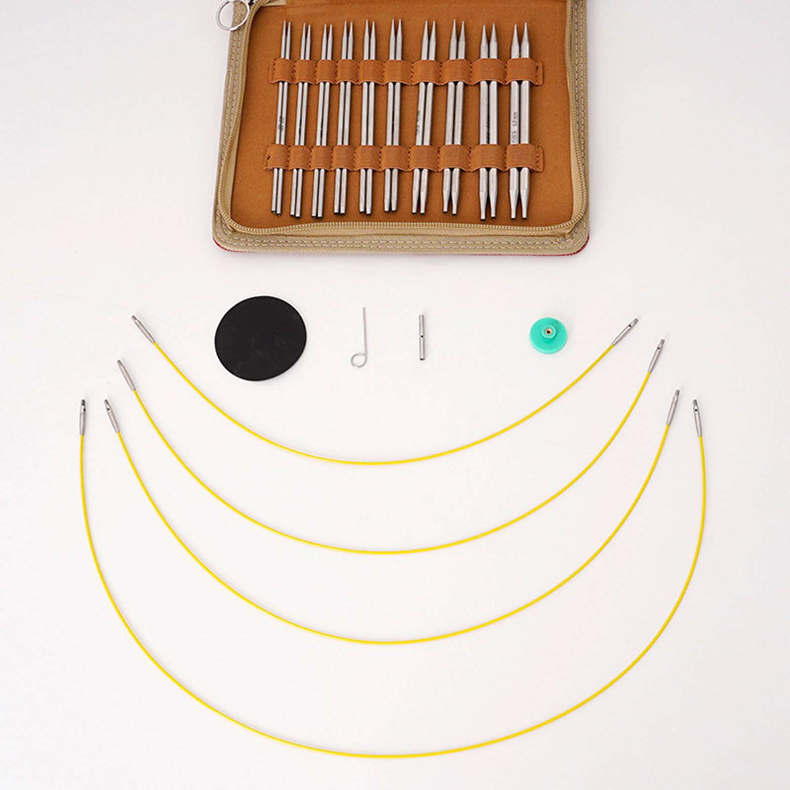 Juego de agujas circulares de acero inoxidable, kit de 20 piezas con estuche de almacenamiento para proyectos de punto y ganchillo