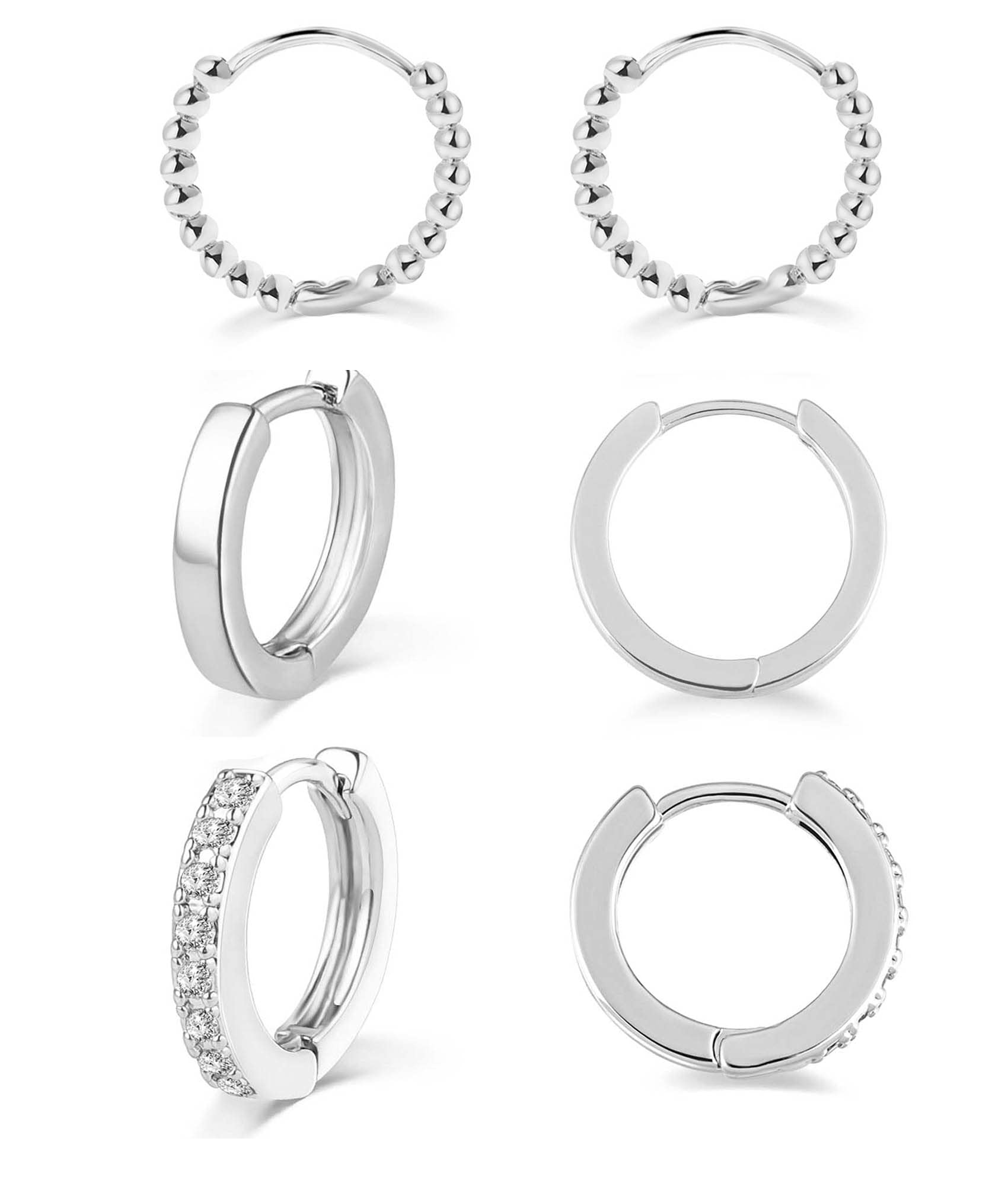 MOROTOLE 4 Paar kleine Creolen für Damen 925 Silber Post Huggie Set 18 Karat Gold/Silber Creolen Schläfer Ohrringe für Mädchen Mehrere Piercings Kleine Kugelohrstecker