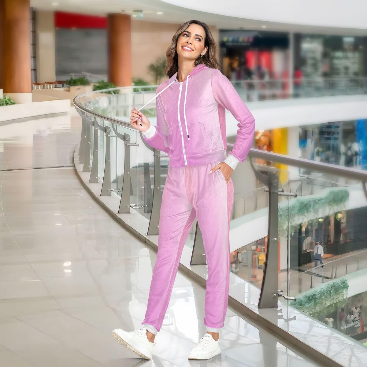Conjunto deportivo de 2 piezas para mujer, diseño de arcoíris, ondulado, de manga larga, con textura morada