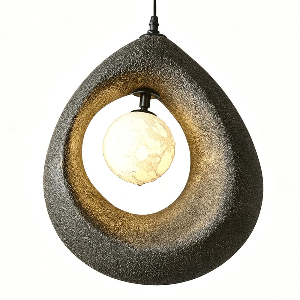 ESIYUVO American Country Bar E27 Pendant Lights Creative Hollowed-Out Pebble Hand-Sculpted Hanging Lamp Multi-Color Polystyrene Single Head Lighting Fixture for Kitchen Island Dining/Living Room