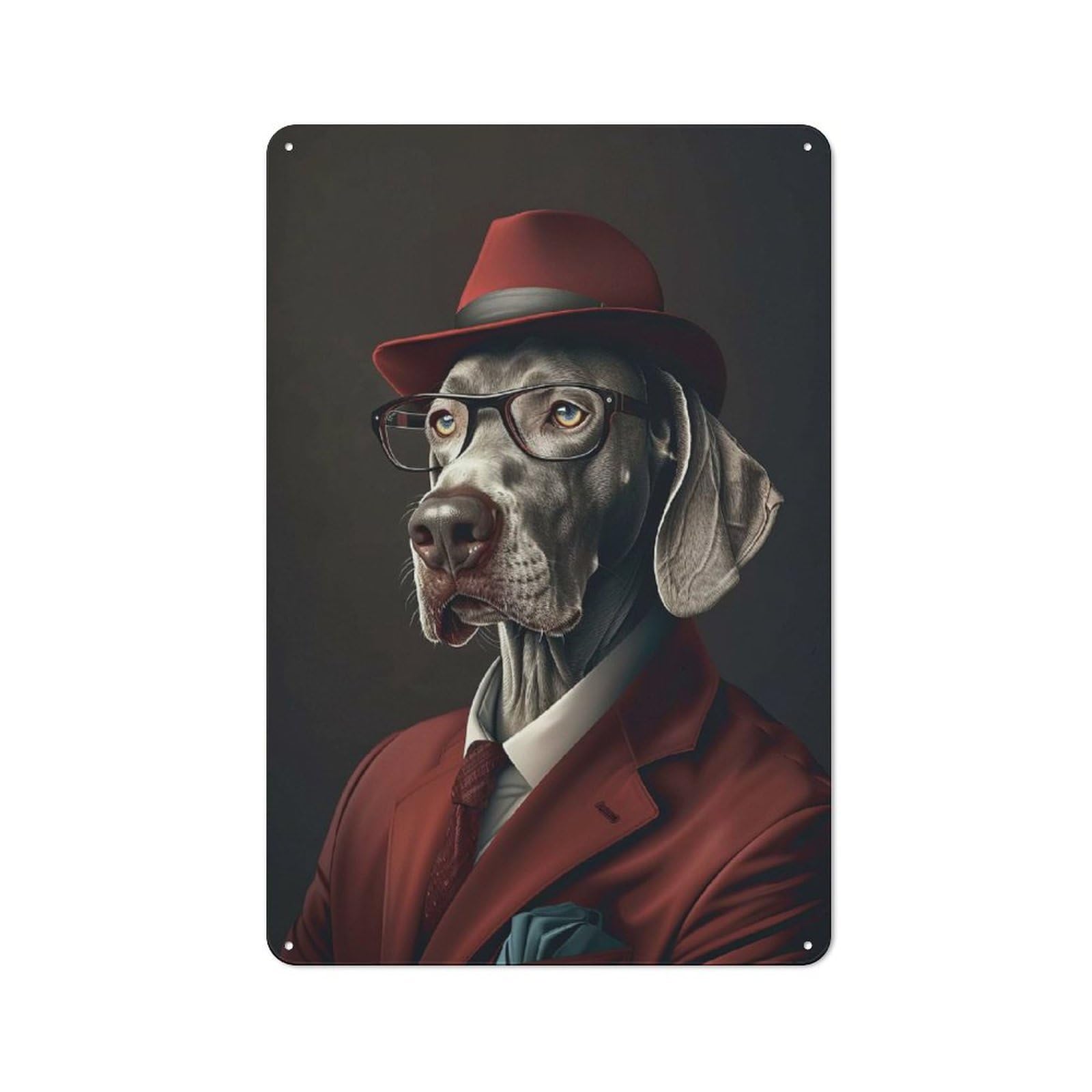 Dog in Suit And Hat Retro Metal Plaque 30x20cm for Lounge Or Reading Corner, Suited to Lounge Decor Fans