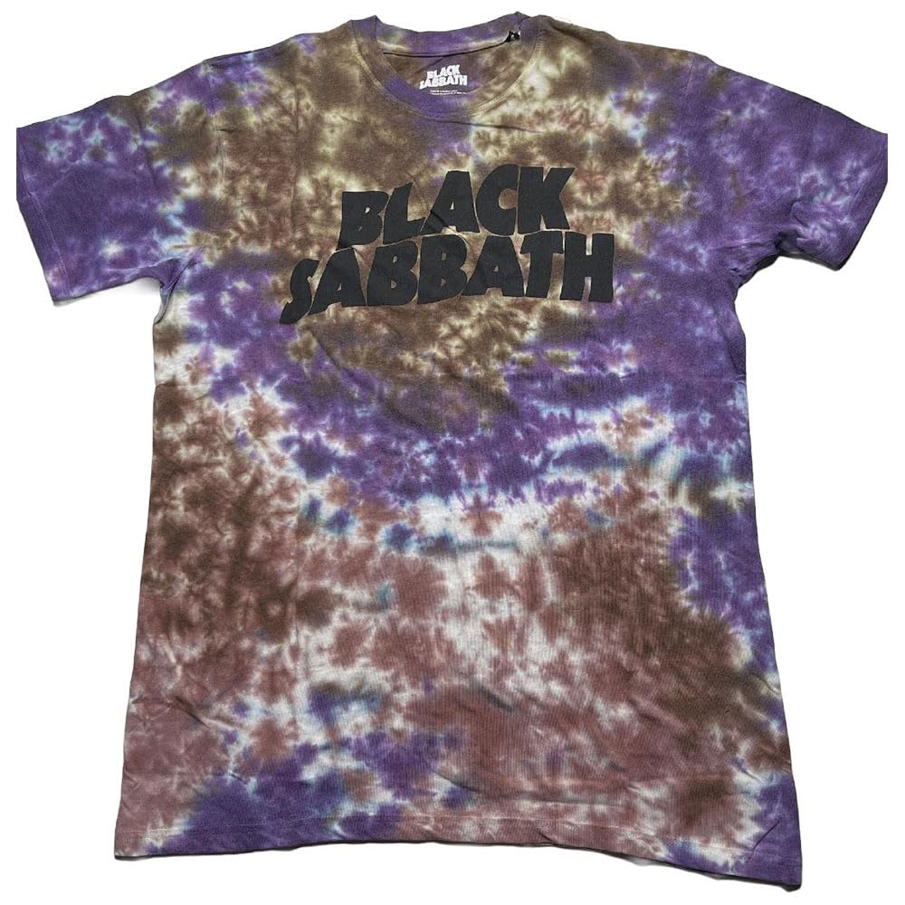 Black Sabbath T Shirt Wavy Band Logo Official Unisex Dye Wash Purple M