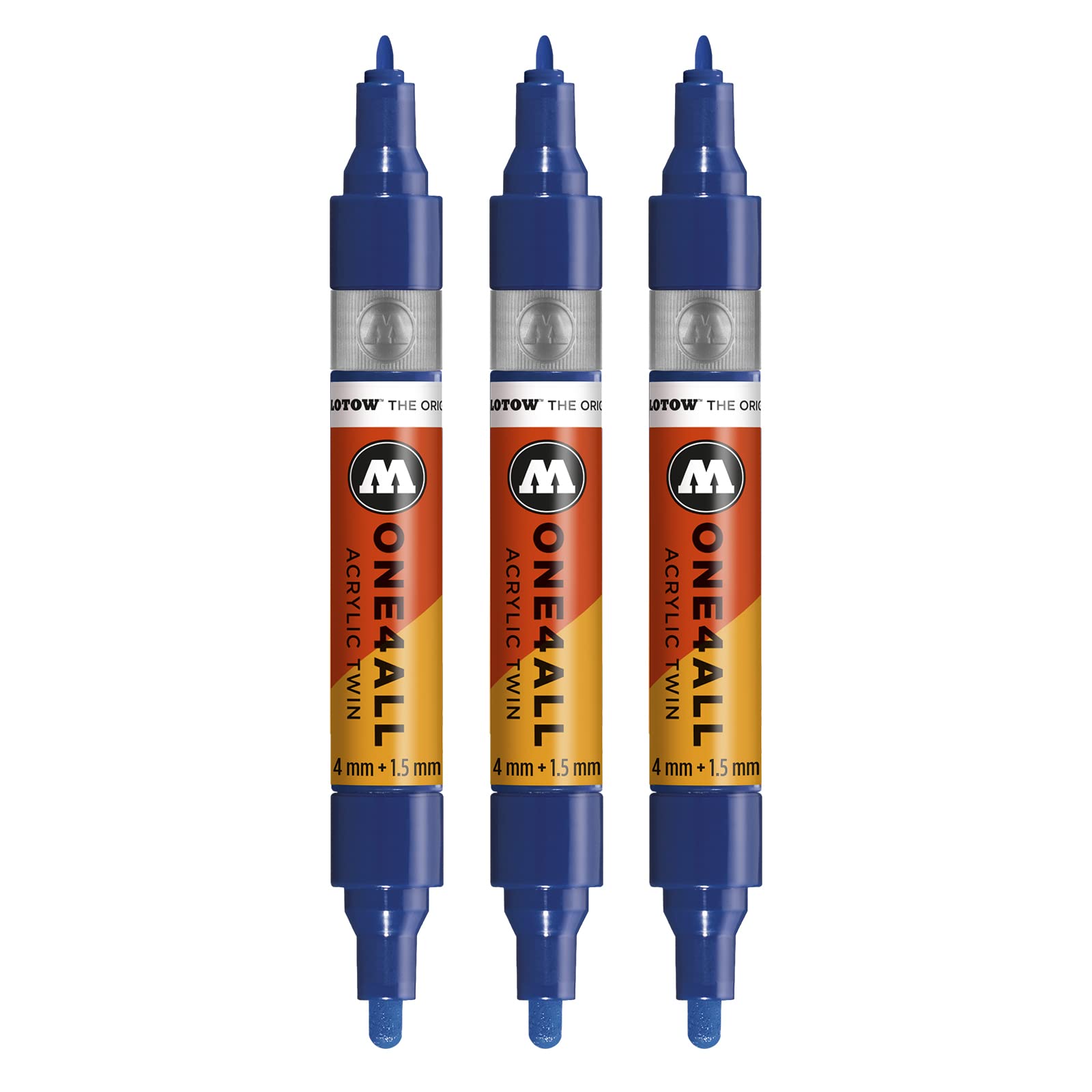Molotow One4All Acrylic Twin Markers (Line Width 1.5 mm and 4 mm, High Coverage and Permanent) Pack of 3 Colour 204 Real Blue โ image 1