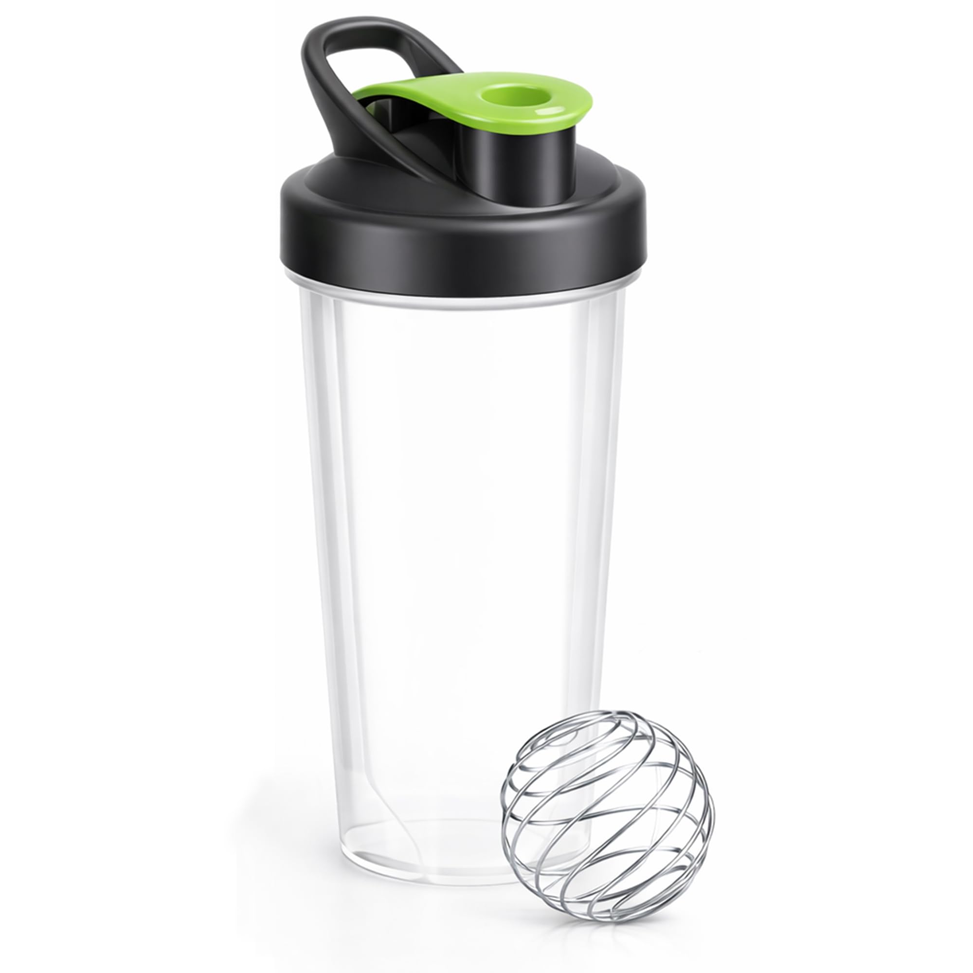 Protein Shaker Bottle 700ml with Wire Mixball Blender - Leakproof Clear Gym Bottle for Mixing Whey Protein Shake, Smoothies, Milkshake, Juice, Supplement Drinks for Pre & Post Workout (Black)
