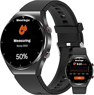 PECHTY Smart Watch Ecg Men,2023 Upgrade E09 Blood Glucose Smart Watch Monitor,Ip67 Waterproof Fitness Activity Trackers With Ecg+Ppg Hrv Oxygen Monitor/Heart Rate/Body Temperature/Sleep,Black