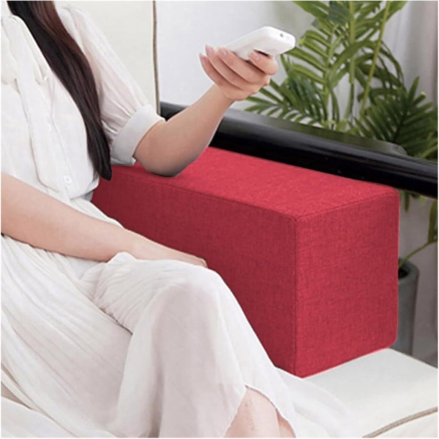 Akuops Couch Arm Rest Pillow, High Density Foam Armrest Cushion with Removable & Washable Linen Cover, Sofa/Bed/Armchair Elbow Support, Lumbar Spine Gap Filler (Red,20x20x55cm)