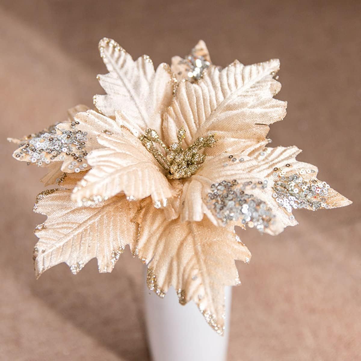 Ansho Pack of 6 Glitter Poinsettia Flower Large Artificial