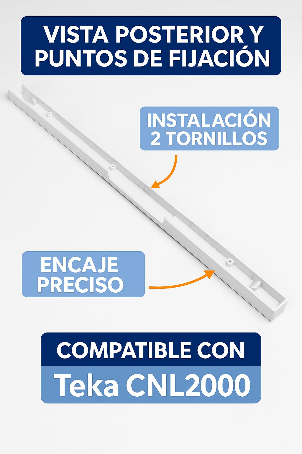 RECAMBIOS DREYMA Frontal Campana Extractora Compatible con Teka CNL 2000 CNL 1000 Blanco 45x600 mm Repuesto Original Sustitución Directa Ref. 61801188 Ajuste Milimétrico Pieza Técnica