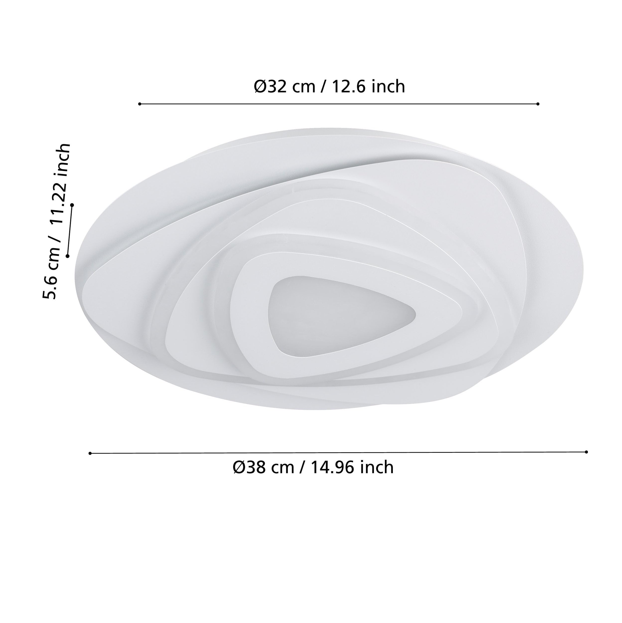 EGLO LED Deckenleuchte Palagiano, runde Deckenlampe | Deckenbeleuchtung aus Kunststoff in Weiß, Aufbauleuchte für Büro, Flur und Küche, neutralweiß, Ø 38 cm