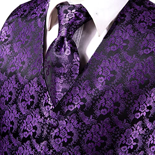 Hi-Tie Purple Floral Suit Vest For Men Wedding Formal Party Regular Fit Silk Waistcoat Necktie And Pocket Square Cufflinks Set #TOP2