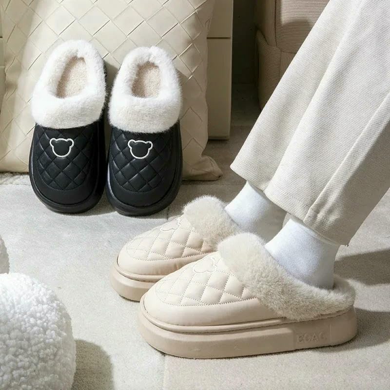 Slippers Women'S Home Plush Waterproof Plush Lined Slippers Non-Slip Thick-Soled Cotton Shoes3
