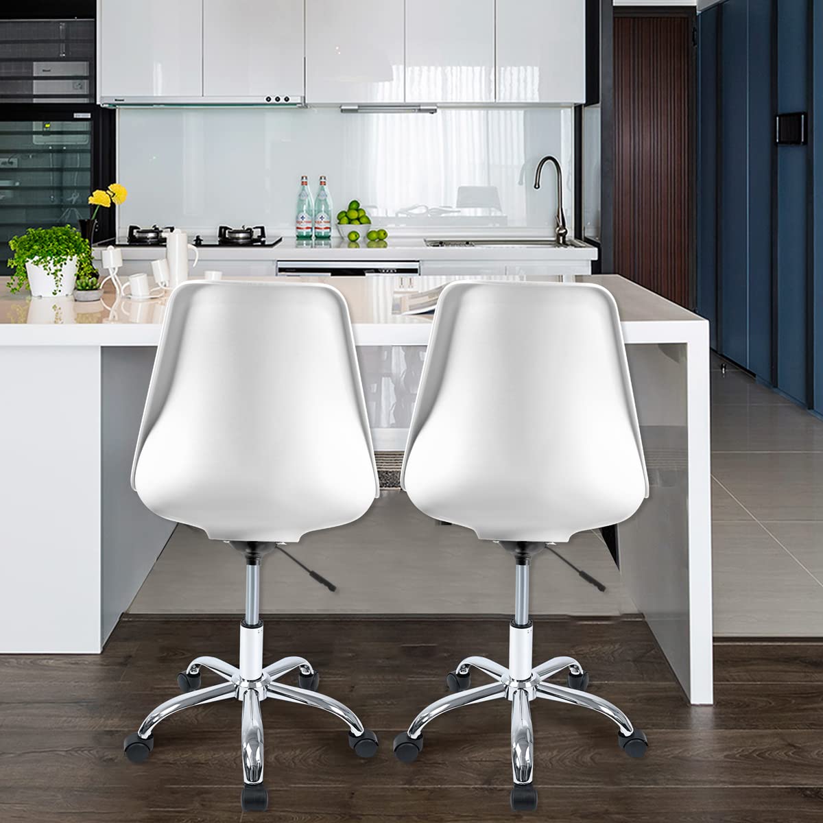 T-LOVENDO.ES Silla de Escritorio u Oficina sin reposabrazos con diseño Moderno y ergonómico | Asiento Acolchado | Altura Regulable (Blanco)