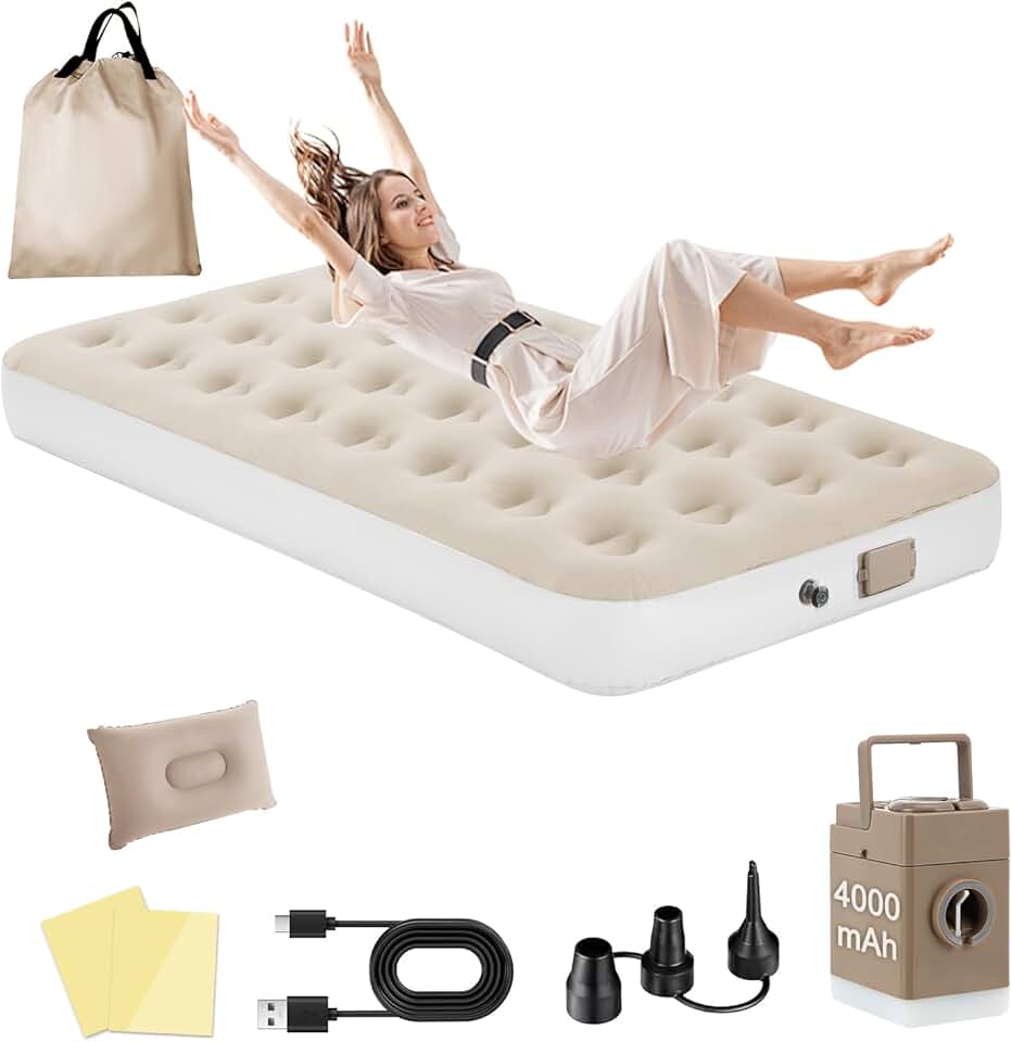 Colchão Inflável de Ar Queen Individual,190cm×95cm×25cm, 2025 NEW Actualizar a Qualidade, com Bomba Rápida Inflação/Deflação, Terno Comfort, Camping, Viagem, Portátil Impermeável
