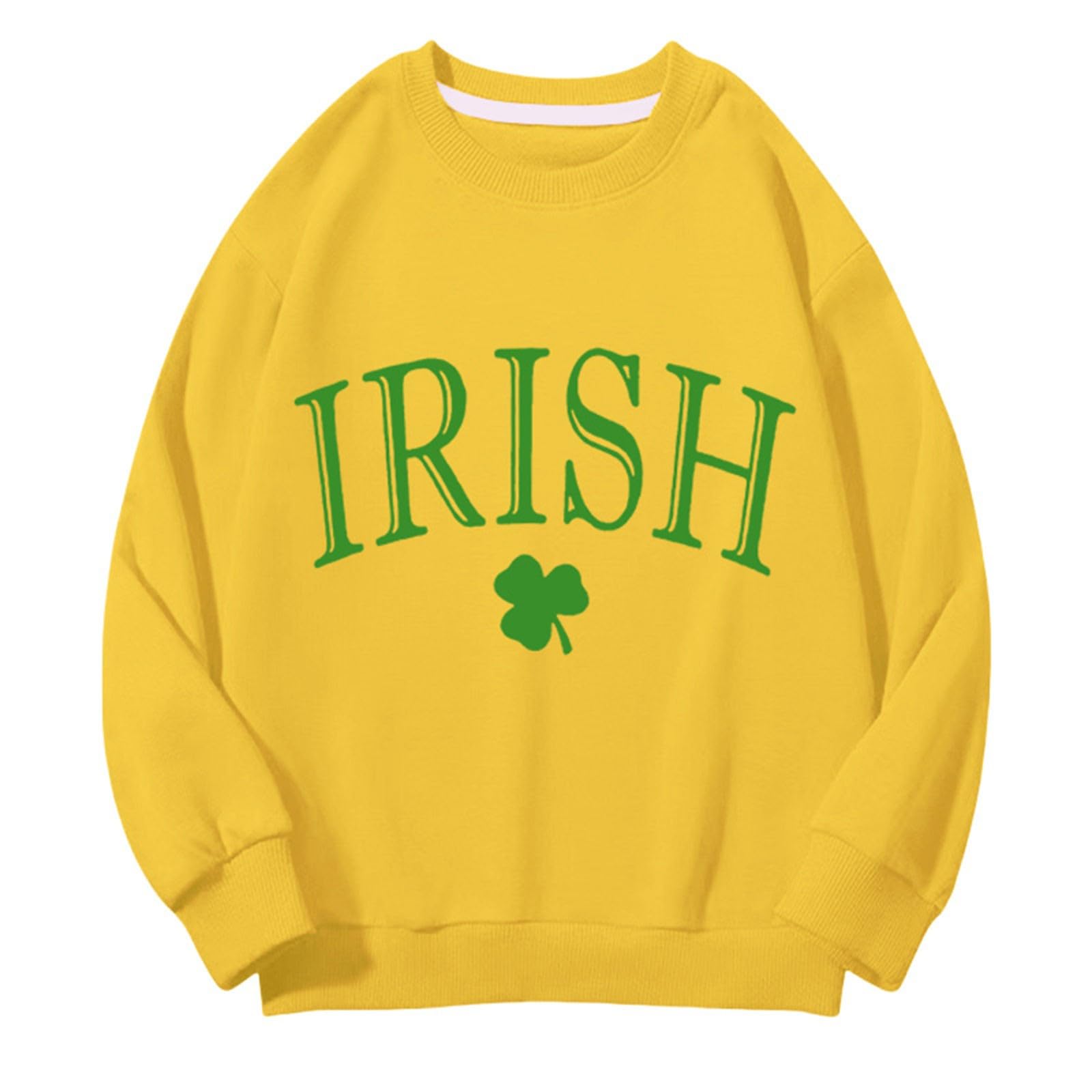 St Patrick's Day Kids Boys Girls Sweatshirt Toddler Clover Sweater Shirts Crewneck Long Sleeve (Yellow, 3-4 Years)