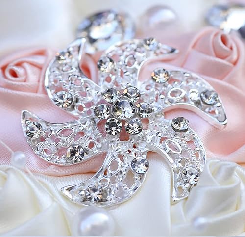 Miniatura 8 de Ramo de novia de boda real hecho a mano, ramos de flores artificiales con cinta de satén, perlas de diamantes de imitación para novia, ramo de boda