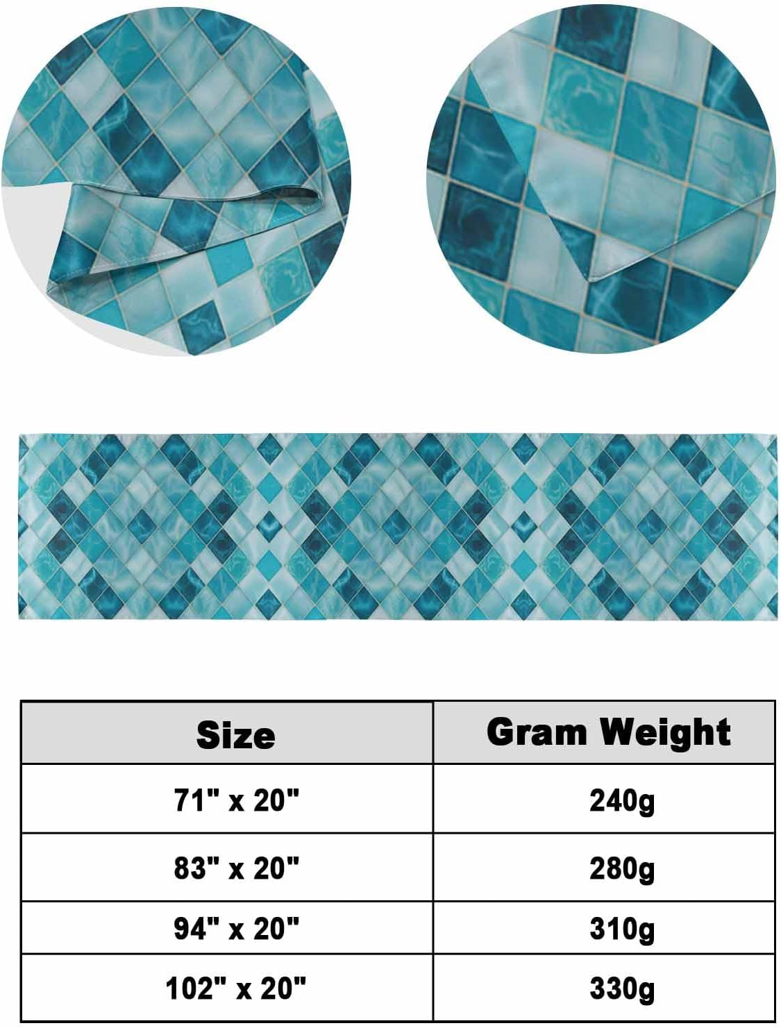 Blue Geometric Bed Runner Scarf Full Queen Size, Modern Diamond Texture Ombre Lines Luxury Bed Throw Runners & Scarves for Twin Full Queen King Foot of Bed, Bedroom Hotel Decoration, 83"x20"