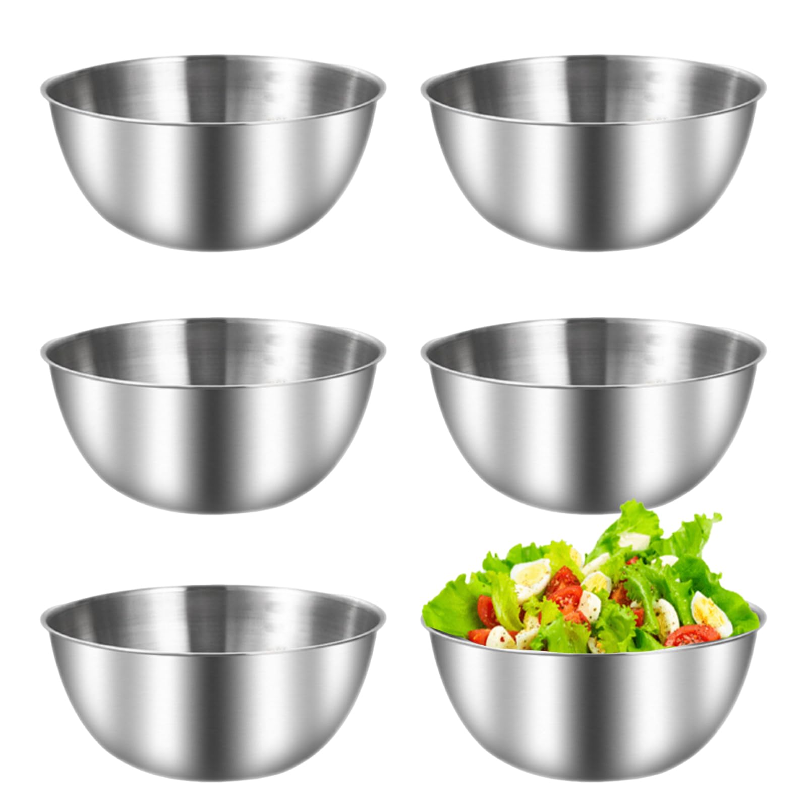 6 Pezzi Ciotole Acciaio Inox Cucina Ø 17cm Ciotola Insalata, Mixing Bowl Set per Ciotola di Cereali, Salse, Snack, Mescolare - Lavabili in Lavastoviglie