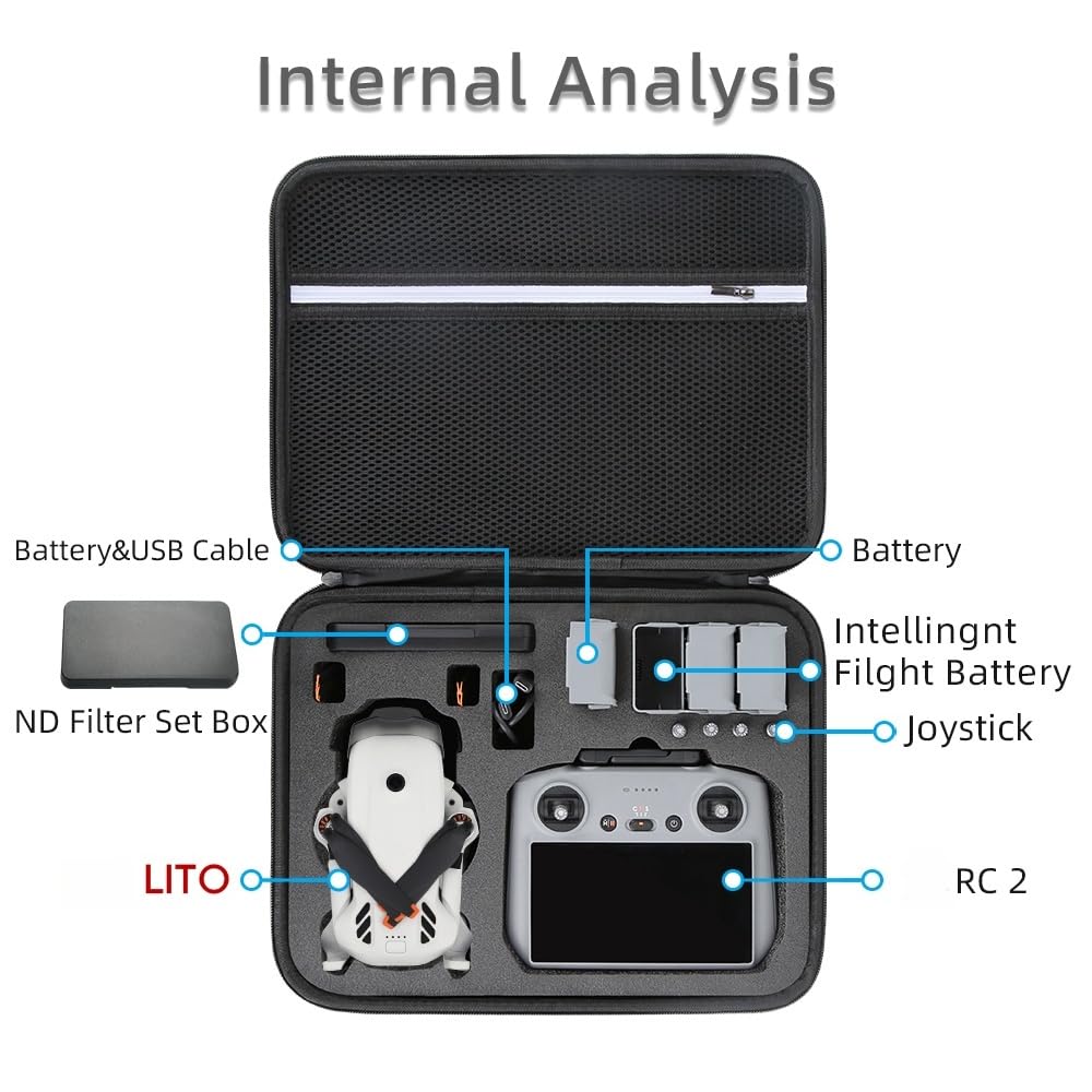 Lito X1 Custodia da trasporto, custodia rigida portatile per DJI Lito X1 Fly More Combo, telecomando RC2 o RCN3, batteria e accessori per cavi, Nero , Custodia