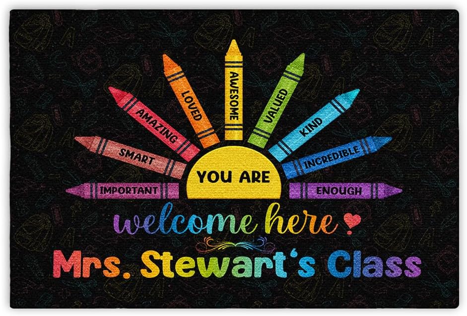 Tapete de aula de colores para aulas, tapete de regreso a clases, tapete personalizado con nombre del profesor, tapete decorativo de regalo para
