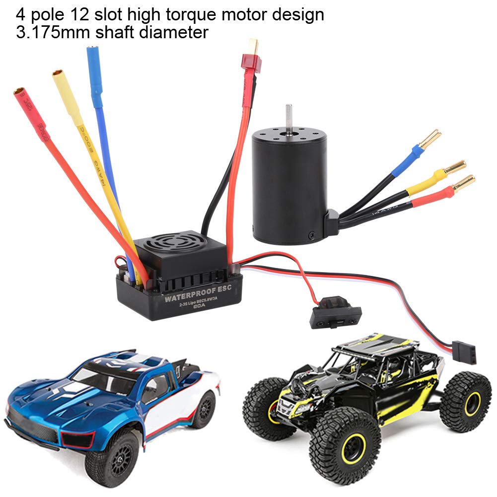 Drfeify Zestaw Silnika Bez Wodoodpornego 3650 3500 KV dla Samochodu RC 1/10, Zestaw ESC o Wysokiej Zawartości Silnika z Funkcjami Ochrony, Stopem Aluminium