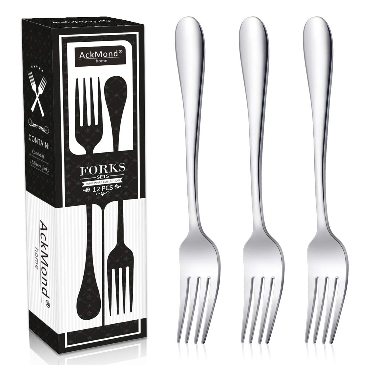 12-Piece (20 cm, 8 inchs) Stainless Steel Dinner Forks Table Forks, Heavy Duty and Mirror Polishing Forks Set