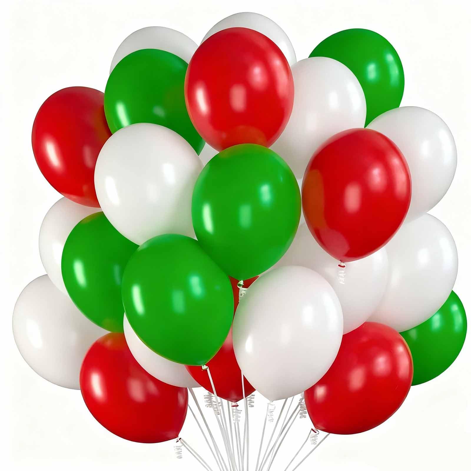 Fesnova Italienische Deko,Luftballons Weihnachten in Rot, Weiß und Grün,12 Zoll,für Party-Sportwettbewerb Fußballspiele Parade (Italien),Party-Deko, 30 Stück