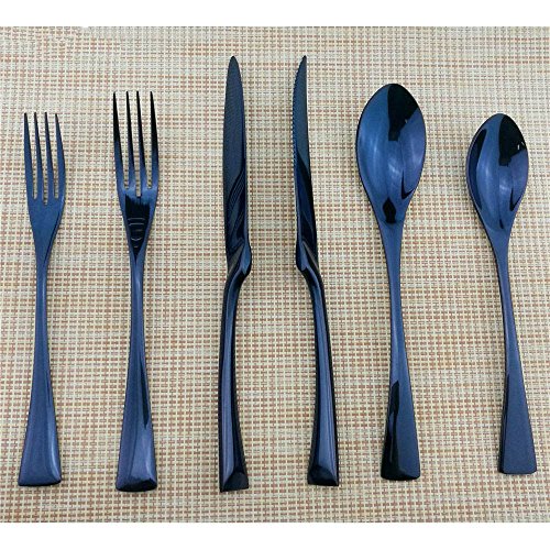 PUZHLER 36Pcs Flatware Set, Luxury Blue European Style Mirror Polished 18/10 Stainless Steel,Include Dinner Knife Steak Knife/Fork/Spoon Cutlery set Tableware,DISHWASHER SAFE(6, Silverware sets)