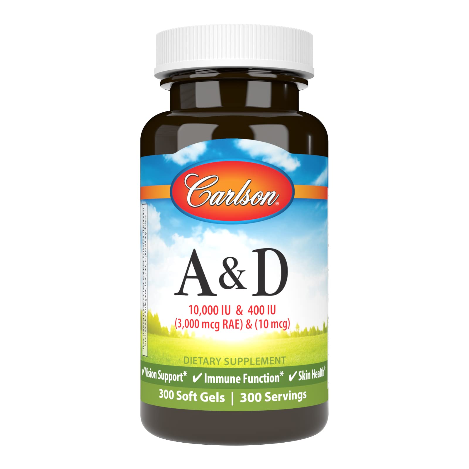 Carlson A & D, 10000 IU (3000 mcg RAE), Vitamin A, 300 Soft Gels