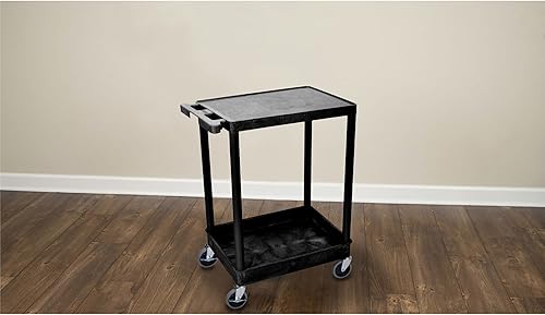 Miniatura 6 de Offex 35.75" H Mobile Multipurpose Utility Cart with Flat Top, Tub Bottom Shelf and Ergonomic Push Handle - Black, Great for Garage, Warehouse or