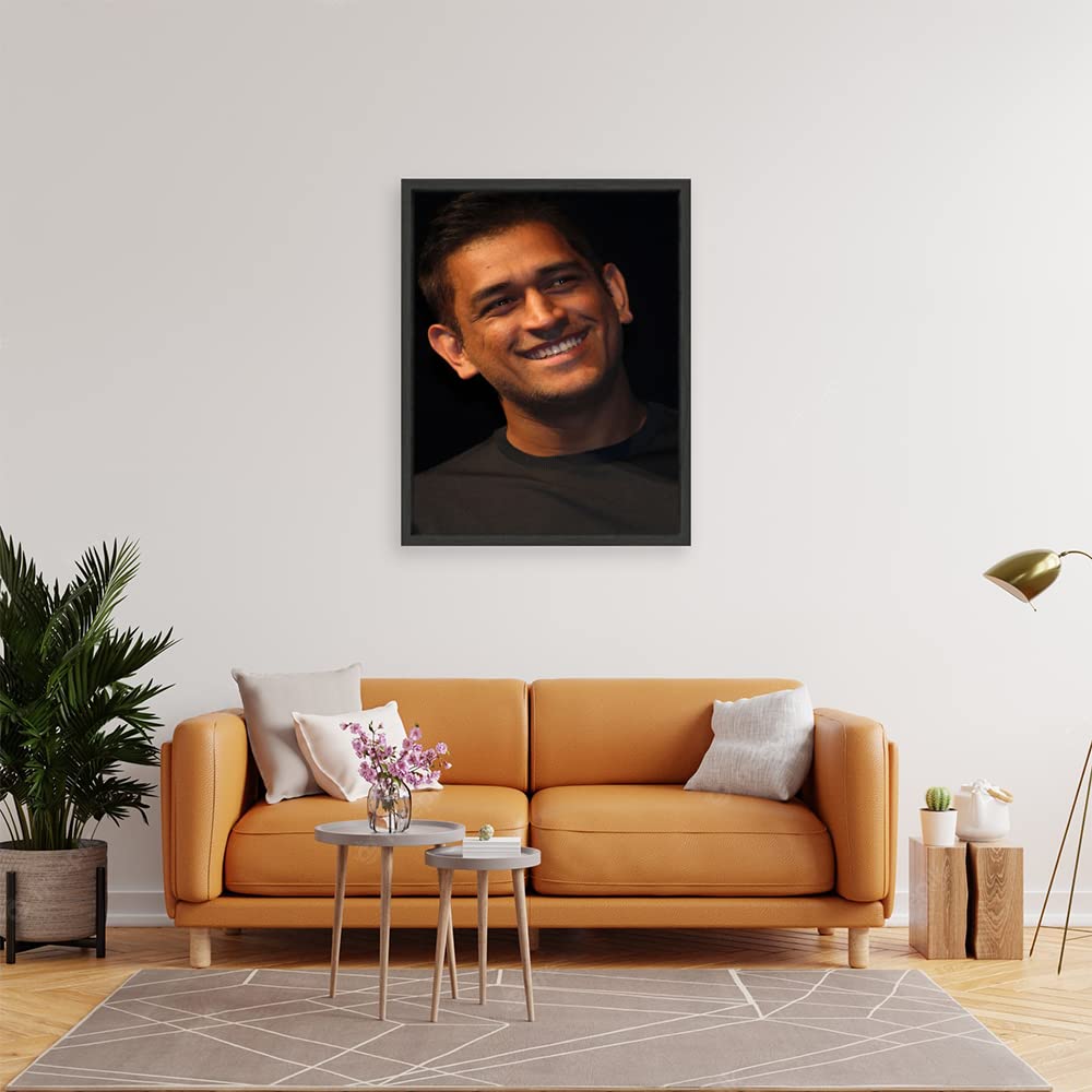 VERRE ART Black Floater Framed Canvas - Wall Decor for Living Room, Bedroom, Office, Hotels, Drawing Room (22in X 34in) - Ms Dhoni Smiles