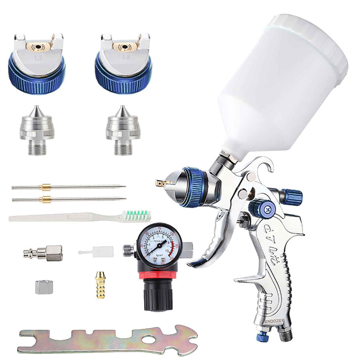 Throohills Professional HVLP Spray Gun, 1.3/1.5/1.8mm Nozzle HVLP High Atomization Flow Adjustable Pneumatic Gravity Spray Gun(Blue)