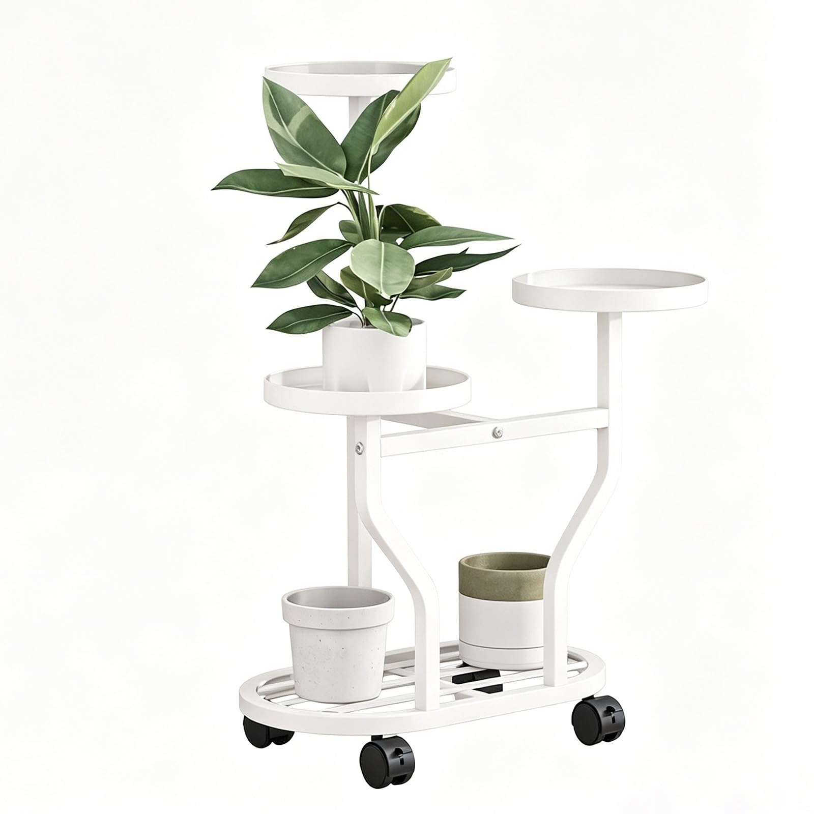 Étagère à plantes en métal à 4 niveaux avec roulettes pour intérieur et extérieur