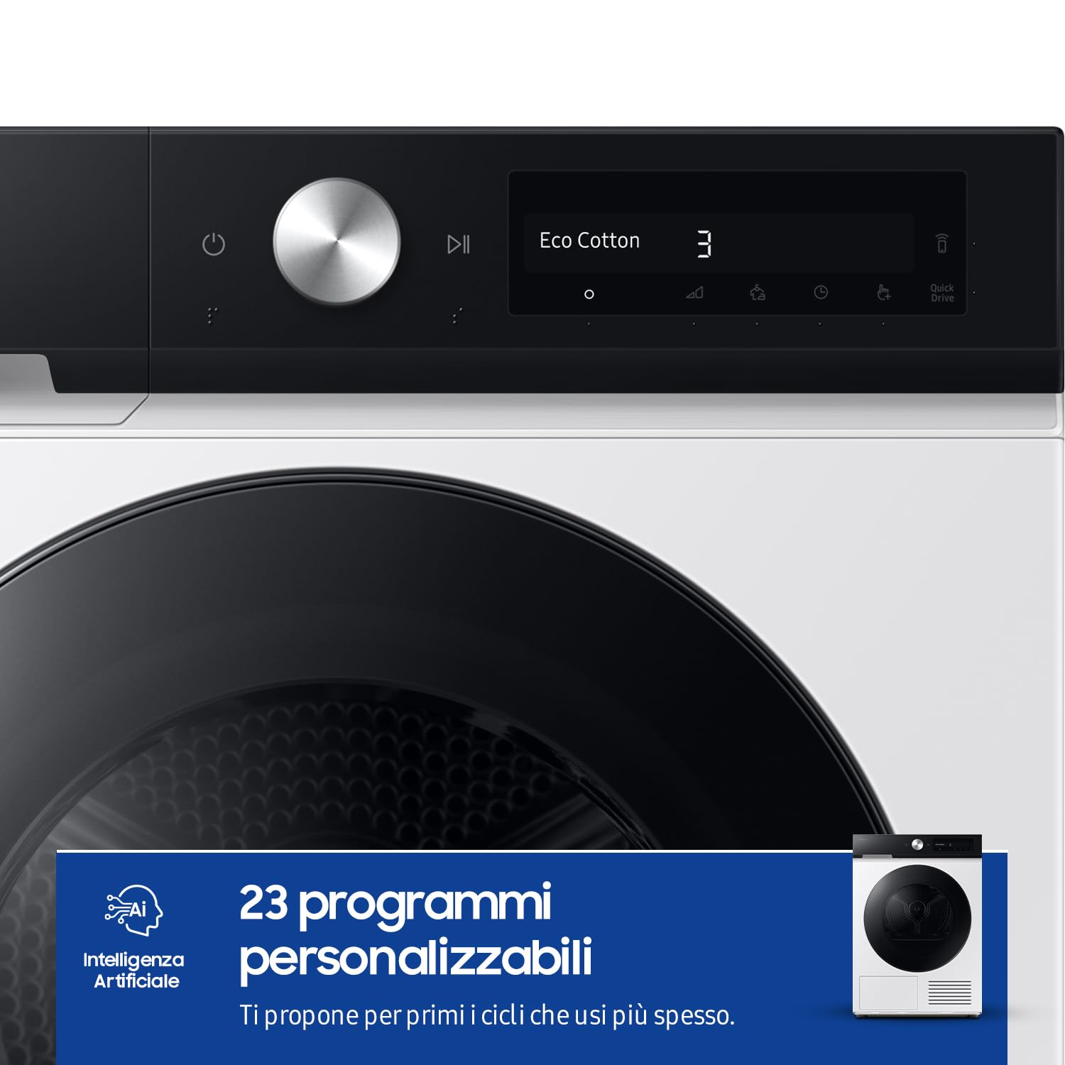 Samsung Asciugatrice Bespoke AI DV90DB7845GE/U3, 9 kg, Pompa di Calore, Wifi, QuickDrive, AI Dry, Sensore Optimal Dry, Display AI Control, Carica Frontale, 60L x 85H x 60P cm