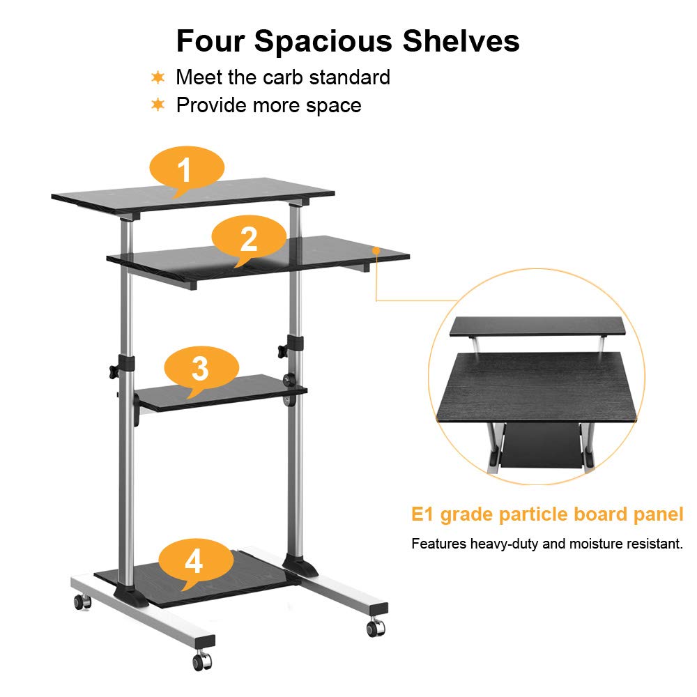 iDeer Life Height Adjustable Mobile Standing Desk, Stand Up Computer