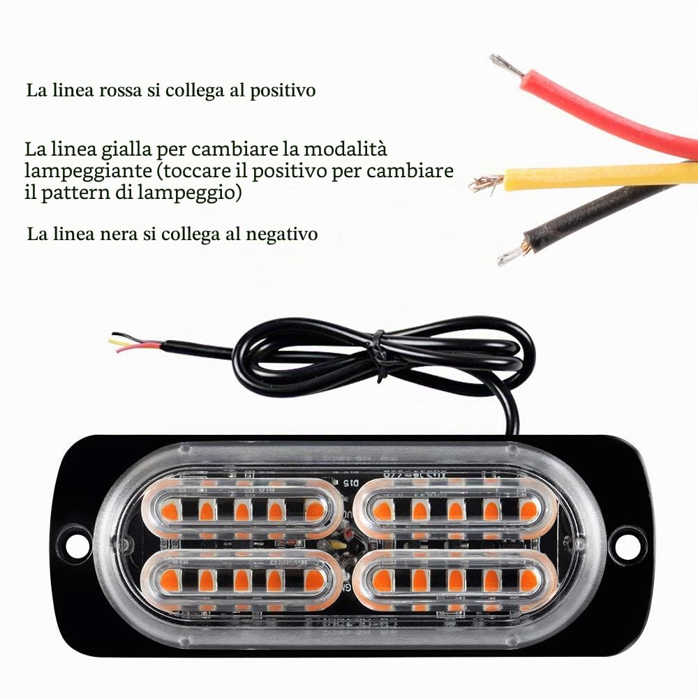 4X 20LED Ambra Luci Led auto 12-24V Luci Stroboscopiche Emergenza per Auto Camion per veicoli da costruzione Furgone