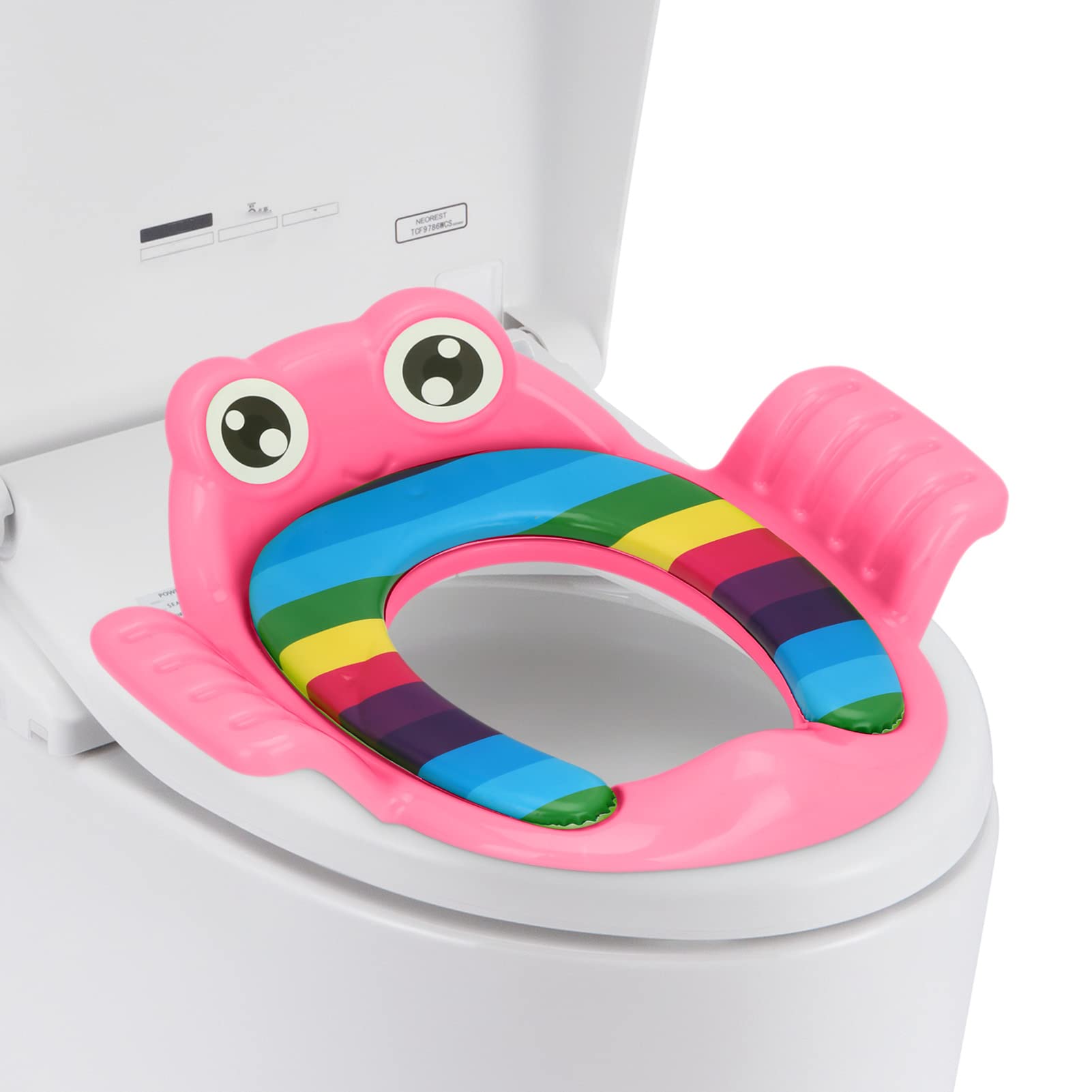 Trintion Potty Training Toilet Seat 38x35cm Kids Non-Slip Splash Resistant Comfortable Toilet Trainer with Handles and Backrest Portable Toddler Toilet Seat Pads for Round and Oval Toilets (Pink)
