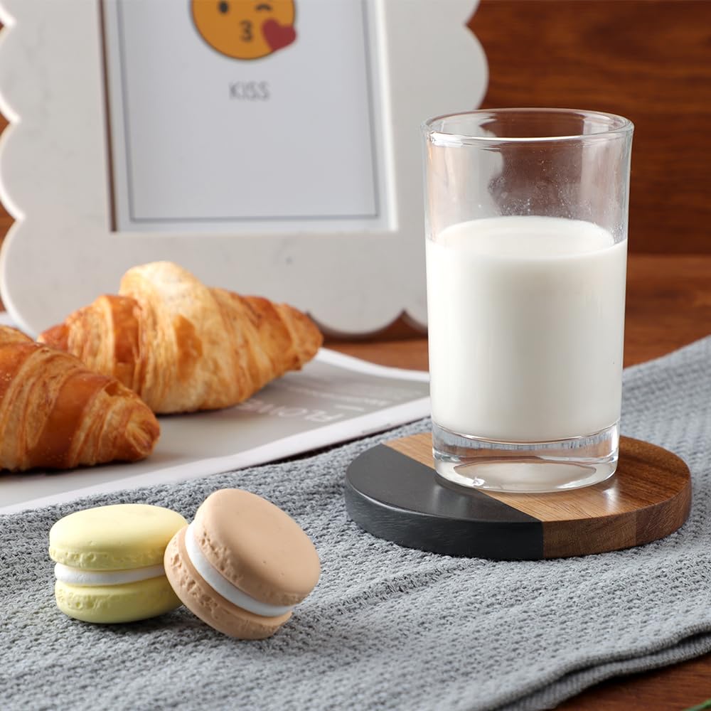 Juego de 4 posavasos de madera de acacia pizarra para bebidas, modernos posavasos de madera rústica para bebidas, mesa de café, mesa de comedor, escritorio, Navidad, inauguración de la casa, 6