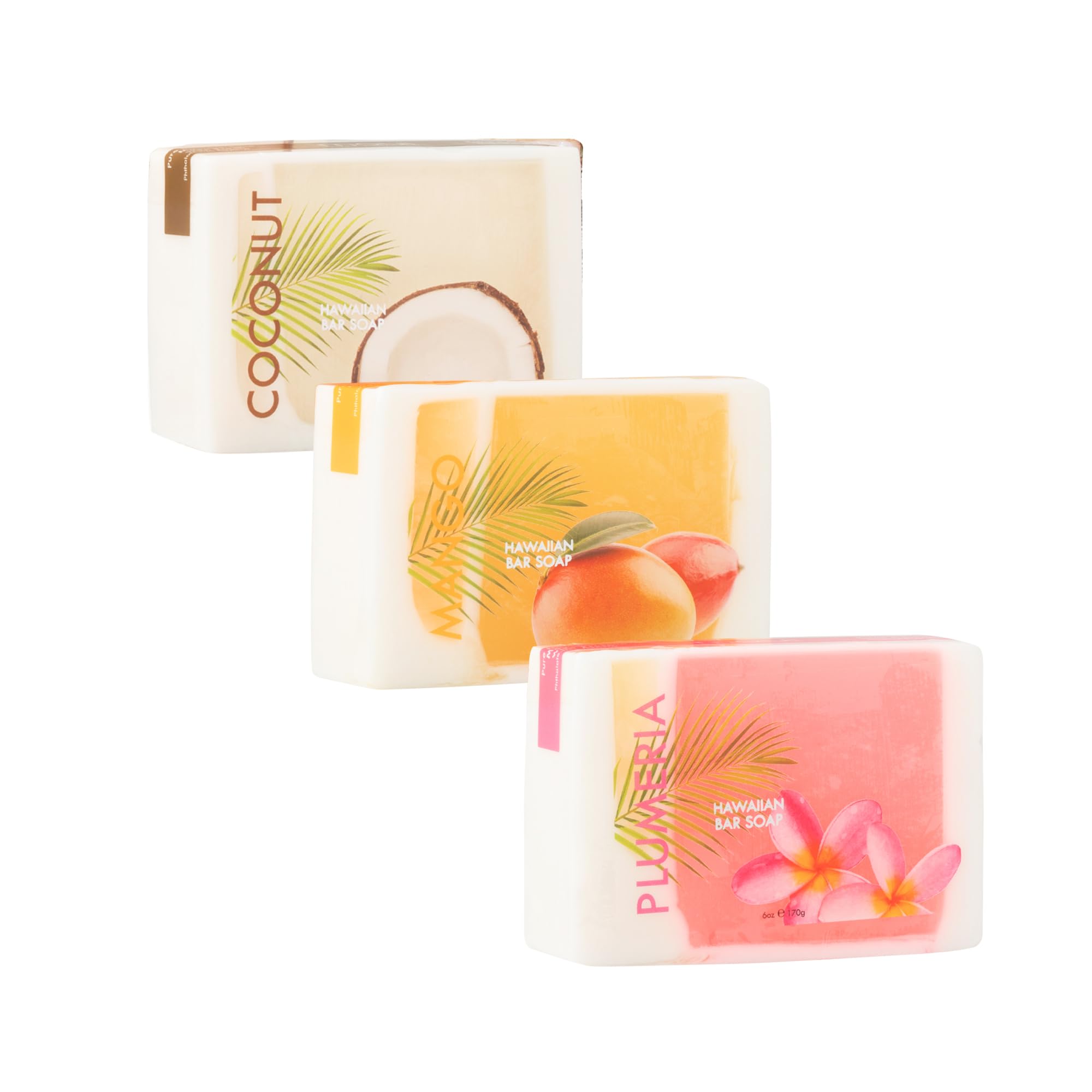 Paradise Trio Bar Soaps (Coconut, Mango, Plumeria) - Moisturizing, Rich Lathering Soap w/Kukui & Coconut Oil for Soft, Smooth Skin - Cruelty-Free Vegan Soap Bars - Tropical Scented Bar Soap Sets
