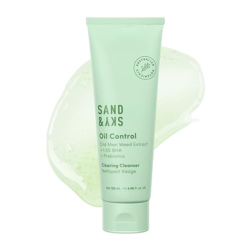 Sand & Sky Limpiador facial suave con control de aceite con AHA y BHA - Limpiador de manchas equilibrado con pH, reduce el enrojecimiento, para