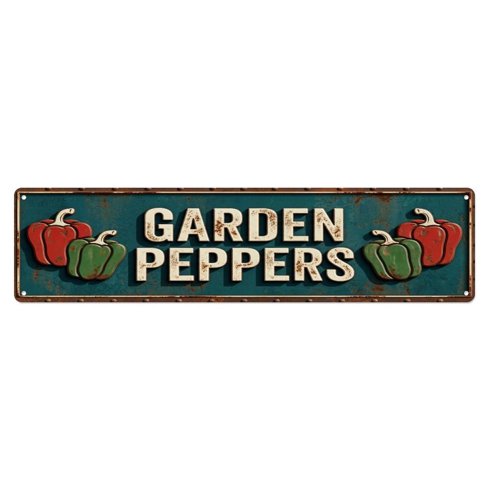 Metal Tin Sign GARDEN PEPPERS Vintage Vegetable Rustic Farmhouse