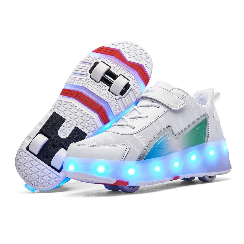 Sneaker per Bambini,Scarpe da Skateboard a Due Ruote,Luce a Cambio Colore Regolabile,Ricarica USB,universali per Ragazzi e Ragazze,Nero Rosa Oro Argento 27–40 EU