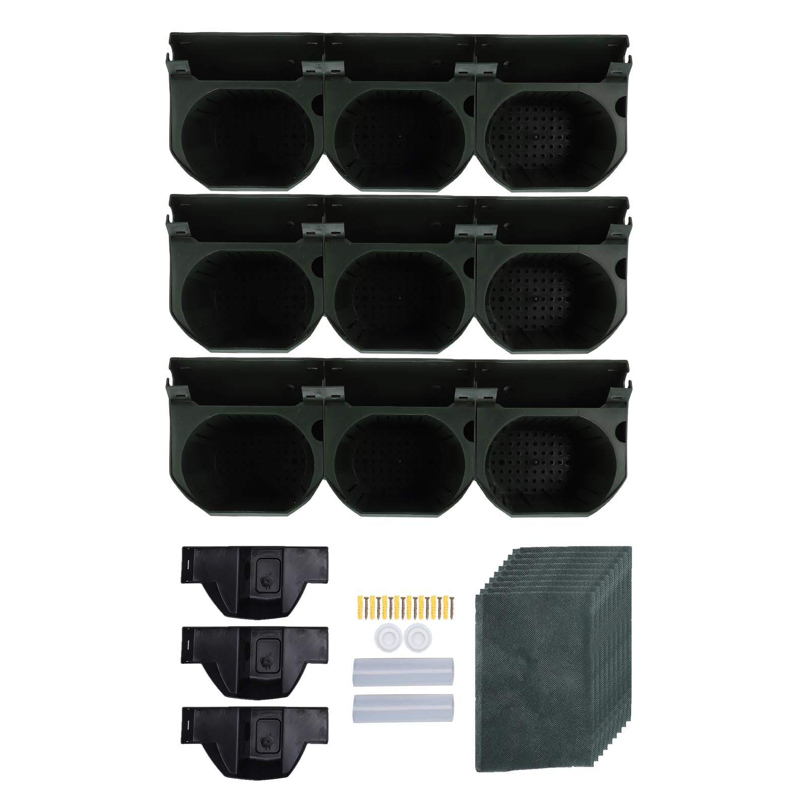 PUSOKEI Pionowe Donice ścienne z 9 Kieszeniami, Wiszący Organizer Roślin, | Wall Mounted Flower Pot Holder, PP Material, Drainage Holes, with Water Collection Trays for Vegetables Balcony Garden