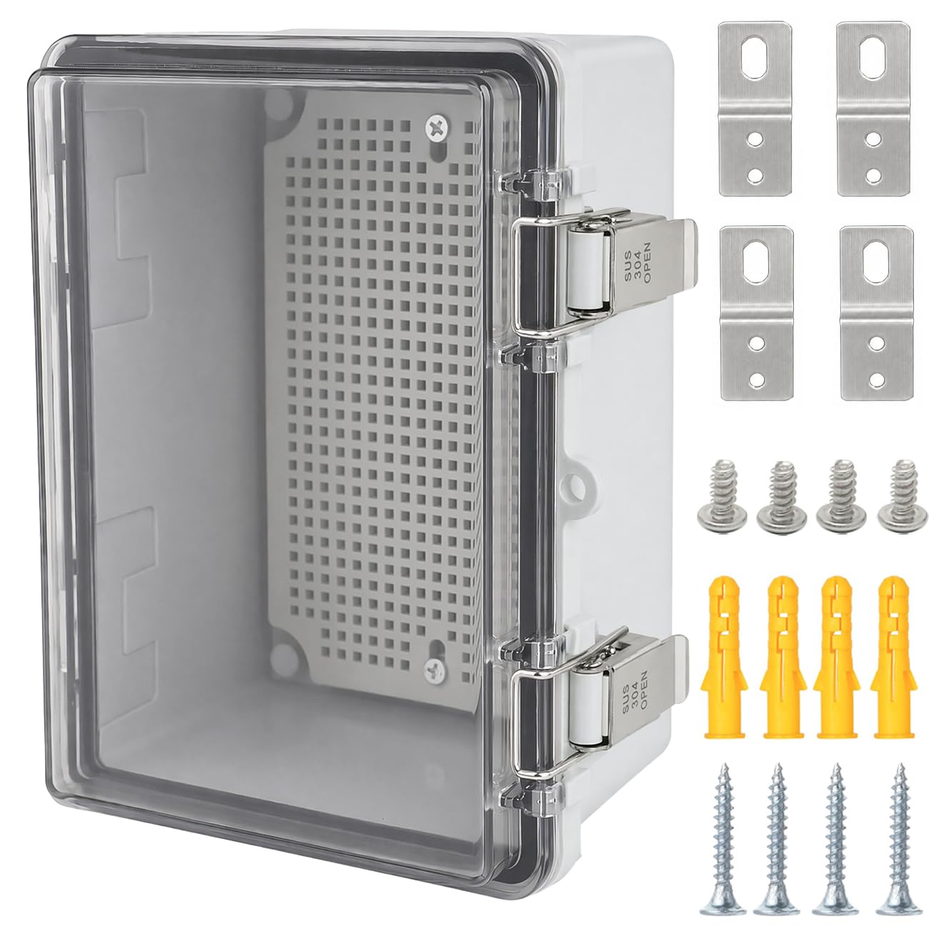 Junction Box,IP67 Waterproof Electrical Box Hinged Clear Cover Stainless Steel Latch Project Box Enclosure with Mounting Plate & Wall Bracket, Black 11.8 x 7.9 x 6.7inch(300x200x170mm) — Amazon image 30