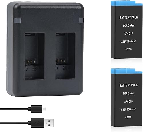 Paquete de 2 baterías mejoradas para cámara GoPro Max 360 con cargador USB de 2 canales compatible con batería GoPro Max 360 ACDBD-001, ACBAT-001